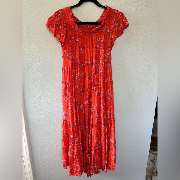 Free People Barclay Off the Shoulder Tiered Floral Print Ruffle Maxi Dress Sz M - Picture 7 of 14